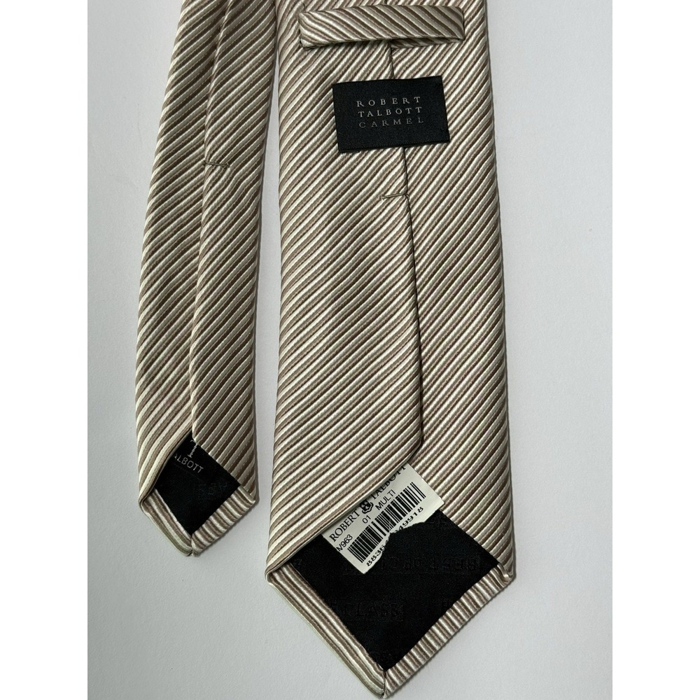 NWT ROBERT TALBOTT 100% Silk Tie Cream/Beige Striped - Made In USA - EUC - Picture 5 of 12